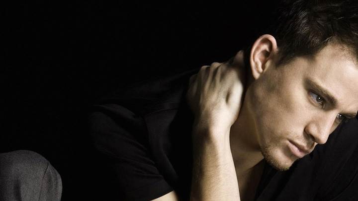 Channing Tatum Sitting In Black T-Shirt And Black Background